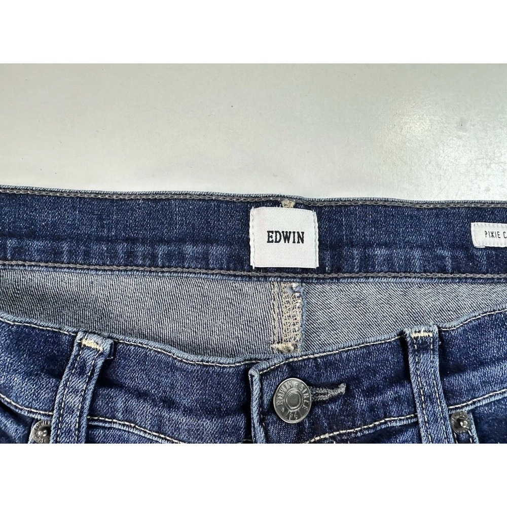 Edwin Pixie Crop 9" Mid‎ Rise Skinny Jeans Ritual Color Size 32 - Picture 9 of 15